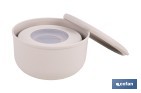 Set de 3 recipientes redondos con tapa | Capacidad: 100 ml, 250 ml, 500 ml | Material: PP + TPE | Colores aleatorios gris, marrón o blanco - Cofan
