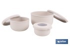 Set de 3 recipientes redondos con tapa | Capacidad: 100 ml, 250 ml, 500 ml | Material: PP + TPE | Colores aleatorios gris, marrón o blanco - Cofan