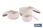 Set de 3 recipientes redondos con tapa | Capacidad: 100 ml, 250 ml, 500 ml | Material: PP + TPE | Colores aleatorios gris, marrón o blanco - Cofan