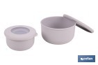 Set de 3 recipientes redondos con tapa | Capacidad: 100 ml, 250 ml, 500 ml | Material: PP + TPE | Colores aleatorios gris, marrón o blanco - Cofan