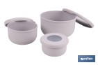 Set de 3 recipientes redondos con tapa | Capacidad: 100 ml, 250 ml, 500 ml | Material: PP + TPE | Colores aleatorios gris, marrón o blanco - Cofan