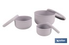 Set de 3 recipientes redondos con tapa | Capacidad: 100 ml, 250 ml, 500 ml | Material: PP + TPE | Colores aleatorios gris, marrón o blanco - Cofan