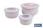 Set de 3 recipientes redondos con tapa | Capacidad: 100 ml, 250 ml, 500 ml | Material: PP + TPE | Colores aleatorios gris, marrón o blanco - Cofan