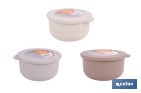 SET DE 3 RECIPIENTES REDONDOS CON TAPA | CAPACIDAD: 100 ML, 250 ML, 500 ML | MATERIAL: PP + TPE | COLORES ALEATORIOS GRIS, MARRÓN O BLANCO