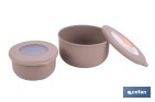 Set de 3 recipientes redondos con tapa | Capacidad: 100 ml, 250 ml, 500 ml | Material: PP + TPE | Colores aleatorios gris, marrón o blanco - Cofan