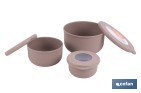 Set de 3 recipientes redondos con tapa | Capacidad: 100 ml, 250 ml, 500 ml | Material: PP + TPE | Colores aleatorios gris, marrón o blanco - Cofan