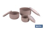 Set de 3 recipientes redondos con tapa | Capacidad: 100 ml, 250 ml, 500 ml | Material: PP + TPE | Colores aleatorios gris, marrón o blanco - Cofan