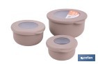 Set de 3 recipientes redondos con tapa | Capacidad: 100 ml, 250 ml, 500 ml | Material: PP + TPE | Colores aleatorios gris, marrón o blanco - Cofan