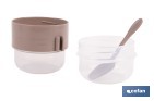 Set de 3 recipientes para cereales con tapa, cuchara y compartimento interior | Capacidad 200 ml + 200 ml | Colores aleatorios: beige, gris y marrón - Cofan