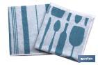 Pack of 2 Tea Towels | Size: 50 x 50cm | Blue with Print - Cofan