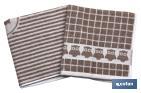 Pack of 2 Tea Towels | Size: 50 x 50cm | Brown with Print - Cofan