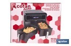 Freidora de aire dual | Pantalla táctil | 8 programas preestablecidos | Acabado inteligente | Capacidad: 8 litros | Potencia: 1700 W - Cofan