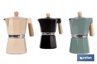 CAFETERA ITALIANA INDUCCIÓN | CAPACIDAD: 6 TAZAS | CUERPO DE ALUMINIO | MANGOS DE MADERA | APTA PARA TODO TIPO DE FUEGOS | DISPONIBLE EN DIFERENTES COLORES