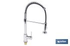 GRIFO DE COCINA MONOMANDO CON ROCIADOR | CAÑO GIRATORIO 360° | CUERPO DE LATÓN | MEDIDAS: Ø5 X 48 X 22 CM | DISPONIBLE EN ACABADO CROMADO