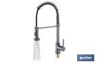 Grifo de cocina monomando con rociador | Caño giratorio 360° | Cuerpo de latón | Medidas: ø5 x 48 x 22 cm | Disponible en gris antracita metalizado - Cofan