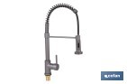 Grifo de cocina monomando con rociador | Caño giratorio 360° | Cuerpo de latón | Medidas: ø5 x 48 x 22 cm | Disponible en gris antracita metalizado - Cofan