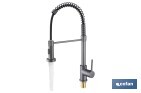 Grifo de cocina monomando con rociador | Caño giratorio 360° | Cuerpo de latón | Medidas: ø5 x 48 x 22 cm | Disponible en gris antracita metalizado - Cofan