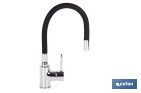 Grifería de cocina monomando con caño flexible negro | Grifo cromado | Incluye 2 latiguillos de 40 cm - Cofan