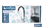 Grifería de cocina monomando con caño flexible negro | Grifo cromado | Incluye 2 latiguillos de 40 cm - Cofan