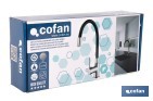 Grifería de cocina monomando con caño flexible negro | Grifo cromado | Incluye 2 latiguillos de 40 cm - Cofan