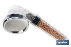 IONIC SHOWER HEAD WITH RED AND GREY MINERAL STONES | 3 SPRAY SETTINGS: RAINFALL, JETTING, MASSAGE | STAINLESS STEEL AND ABS