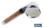 Ionic shower head with red and grey mineral stones | 3 spray settings: rainfall, jetting, massage | Stainless steel and ABS - Cofan