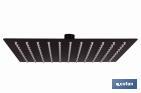 CABEZAL DE DUCHA CUADRADO ORIENTABLE | DISEÑO EXTRAFINO | TECNOLOGÍA ANTICAL | MEDIDAS: 24,5 X 24,5 CM | DISPONIBLE EN ACABADO NEGRO MATE Y EN ACERO INOXIDABLE