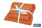 Juego de 3 toallas de color naranja (orange) con 580 g/m2 | Gama Amanecer | Set de toallas 100 % de algodón - Cofan
