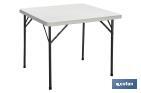 WHITE SQUARE FOLDING TABLE | MAXIMUM WEIGHT: 120KG | SUITABLE FOR 6 PEOPLE | OPEN DIMENSIONS: 88 X 88 X 74CM 
