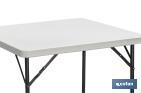 Mesa quadrada dobrável de cor branca | Peso máximo: 120 kg | Adequada para 6 pessoas | Dimensões aberta: 88 x 88 x 74 cm  - Cofan