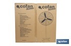 Ventilador industrial de pie con 3 velocidades en color negro | Potencia: 200 W | Gran caudal de aire | Oscilación 80° | Medidas: 81 x 81 x 189 cm - Cofan