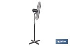 Ventilador industrial de pie con 3 velocidades en color negro | Potencia: 200 W | Gran caudal de aire | Oscilación 80° | Medidas: 81 x 81 x 189 cm - Cofan