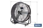 Ventilador industrial de suelo con 3 velocidades | Potencia: 250 W | Color: negro | Ángulo ajustable | Con ruedas y asa metálica | Medidas: 75 x 26 x 76 cm - Cofan