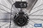 Ventilador industrial de suelo con 3 velocidades | Potencia: 250 W | Color: negro | Ángulo ajustable | Con ruedas y asa metálica | Medidas: 75 x 26 x 76 cm - Cofan