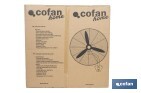 Ventilador industrial de pared con 3 velocidades | Potencia: 200 W | Color: negro | Oscilación 80° | Fácil instalación | Medidas: 81 x 81 x 88 cm - Cofan