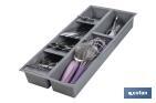 Organizador de cubiertos con separadores para cajón | Cubertero con 7 compartimentos y separadores modulares | Color: gris | Material: polipropileno - Cofan