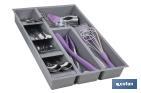 ORGANIZADOR DE CUBIERTOS CON SEPARADORES PARA CAJÓN | CUBERTERO CON 8 COMPARTIMENTOS Y SEPARADORES MODULARES | COLOR: GRIS | MATERIAL: POLIPROPILENO