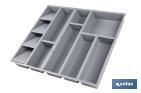 Organizador de cubiertos con separadores para cajón | Cubertero con 11 compartimentos y separadores modulares | Color: gris | Material: polipropileno - Cofan