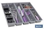 ORGANIZADOR DE CUBIERTOS CON SEPARADORES PARA CAJÓN | CUBERTERO CON 11 COMPARTIMENTOS Y SEPARADORES MODULARES | COLOR: GRIS | MATERIAL: POLIPROPILENO
