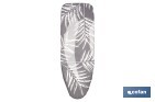 FUNDA ACOLCHADA PARA TABLA DE PLANCHAR | TAMAÑO UNIVERSAL | ESTAMPADO DE RAMAS BLANCAS | COLOR: GRIS BITONAL | MATERIAL: 100 % ALGODÓN | REFLEJA EL VAPOR | MEDIDAS: 135 X 53 CM