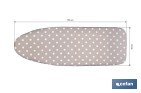 Funda acolchada para tabla de planchar | Tamaño universal | Estampado de lunares blancos y fondo gris | Material: 100 % algodón | Refleja el vapor | Medidas: 135 x 53 cm - Cofan