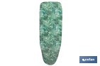 FUNDA ACOLCHADA PARA TABLA DE PLANCHAR CON ESTAMPADO DE RAMAS VERDES | TAMAÑO UNIVERSAL | MATERIAL: 100 % ALGODÓN | REFLEJA EL VAPOR | MEDIDAS: 135 X 53 CM