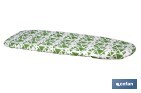 Funda acolchada para tabla de planchar | Tamaño universal | Estampado de triángulos verdes | Material: 100 % algodón | Refleja el vapor | Medidas: 140 x 60 cm - Cofan