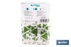 Funda acolchada para tabla de planchar | Tamaño universal | Estampado de triángulos verdes | Material: 100 % algodón | Refleja el vapor | Medidas: 140 x 60 cm - Cofan