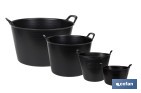 CAPAZO NEGRO DE POLIETILENO RECICLADO CON BASE PLANA ESTABLE | ADECUADO PARA USO AGRÍCOLA Y CONSTRUCCIÓN, PODA, VENDIMIA, APILABLE | DISPONIBLE EN VARIAS CAPACIDADES