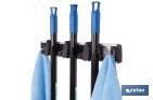 COLGADOR DE ESCOBAS Y FREGONAS CON 3 SOPORTES Y 4 GANCHOS | ORGANIZADOR DE PARED FUERTE, PRÁCTICO Y AJUSTABLE