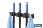 Colgador de escobas y fregonas con 3 soportes y 4 ganchos | Organizador de pared fuerte, práctico y ajustable - Cofan