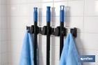 Colgador de escobas y fregonas con 3 soportes y 4 ganchos | Organizador de pared fuerte, práctico y ajustable - Cofan