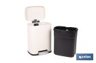 Cubo de basura beige con pedal y cubo interior | Papelera metálica para baño y cocina con cierre suave | Recubrimiento antihuellas | Disponible en diferentes capacidades - Cofan