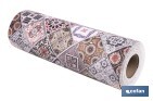 Rollo de alfombra vinílica semirrígida de impresión digital: Azulejos geométricos de colores | Resistente para suelos interiores y exteriores cubiertos - Cofan
